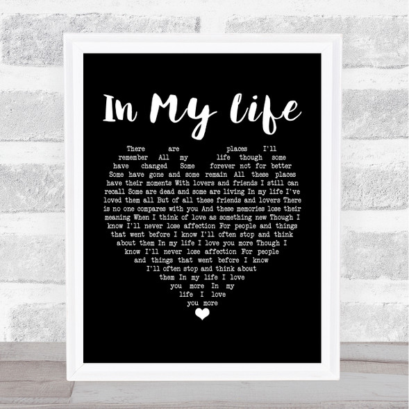 John Lennon In My Life Black Heart Song Lyric Print