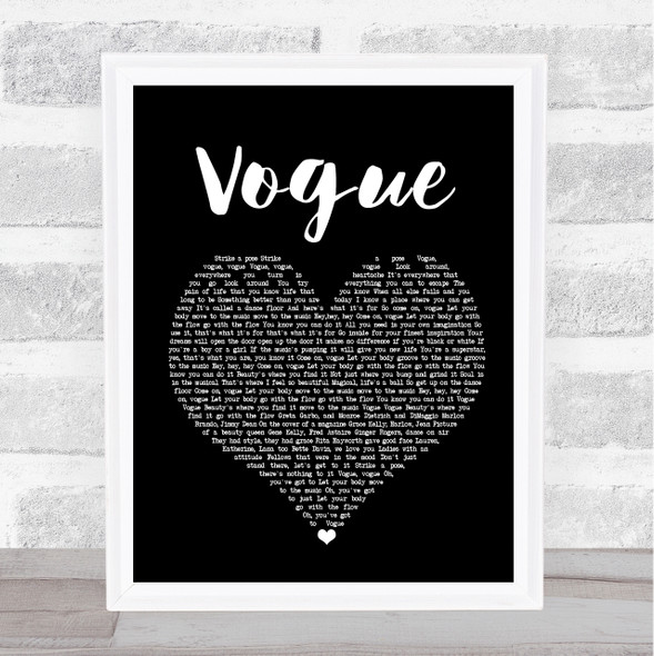 Madonna Vogue Black Heart Song Lyric Print