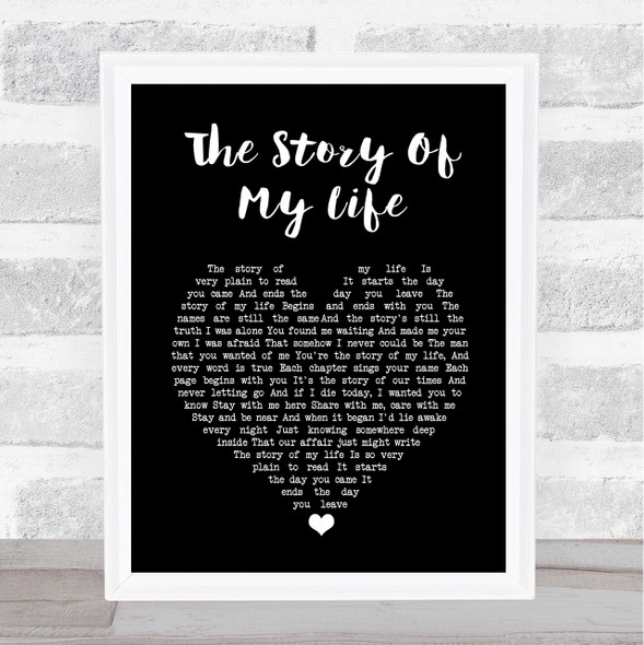 Neil Diamond The Story Of My Life Black Heart Song Lyric Print