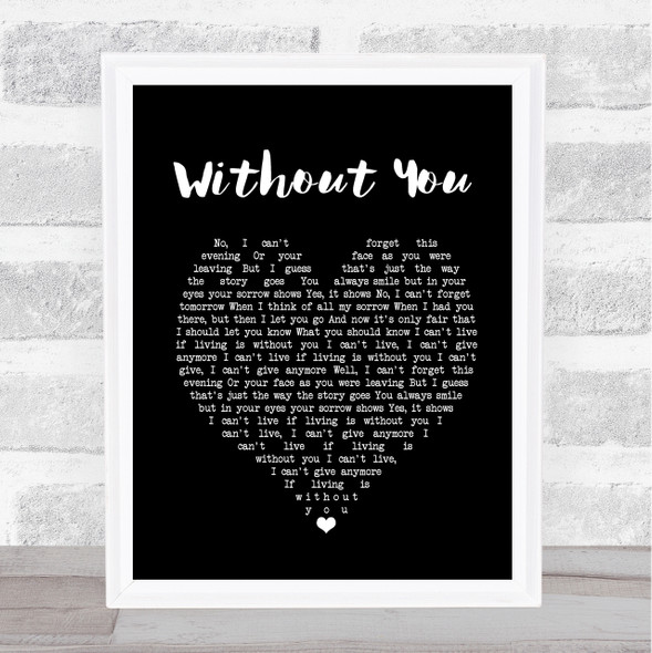Harry Nilsson Without You Black Heart Song Lyric Print