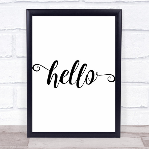 Curly Hello Quote Typogrophy Wall Art Print