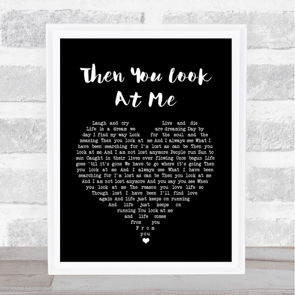 Celine Dion Then You Look At Me Black Heart Song Lyric Print