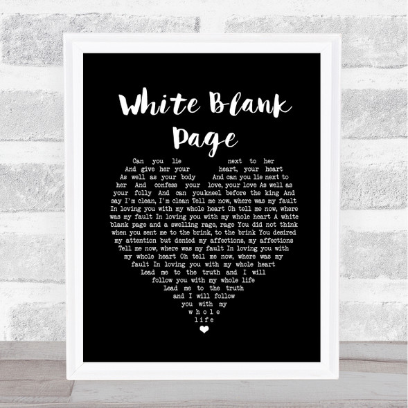 Mumford & Sons White Blank Page Black Heart Song Lyric Print