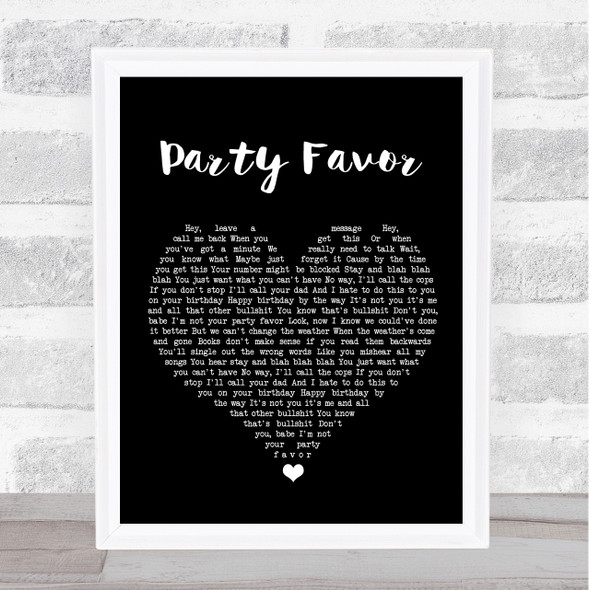 Billie Eilish Party Favor Black Heart Song Lyric Print