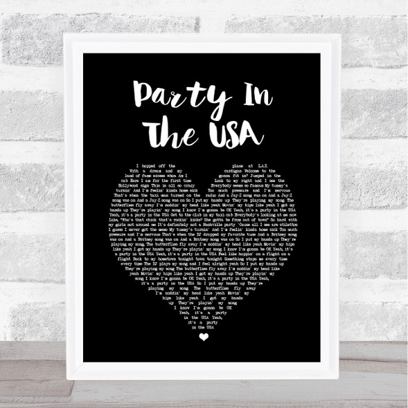 Miley Cyrus Party In The USA Black Heart Song Lyric Print