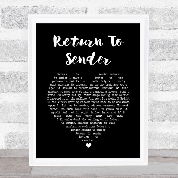 Elvis Presley Return To Sender Black Heart Song Lyric Print