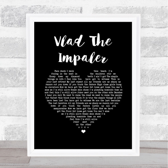 Kasabian Vlad The Impaler Black Heart Song Lyric Print