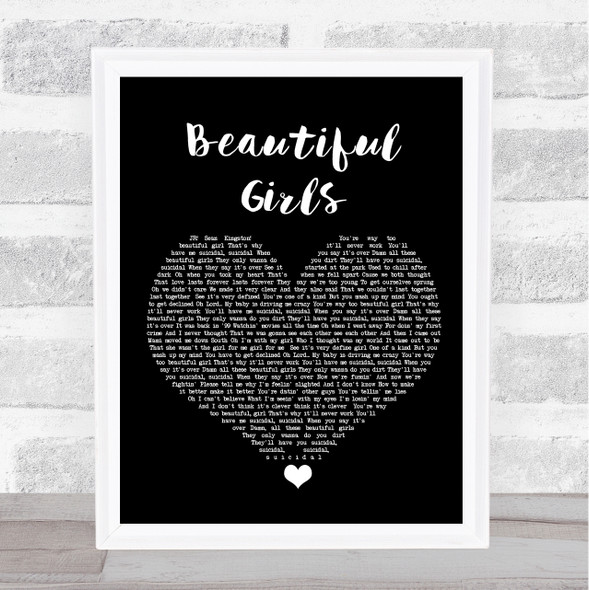 Sean Kingston Beautiful Girls Black Heart Song Lyric Print