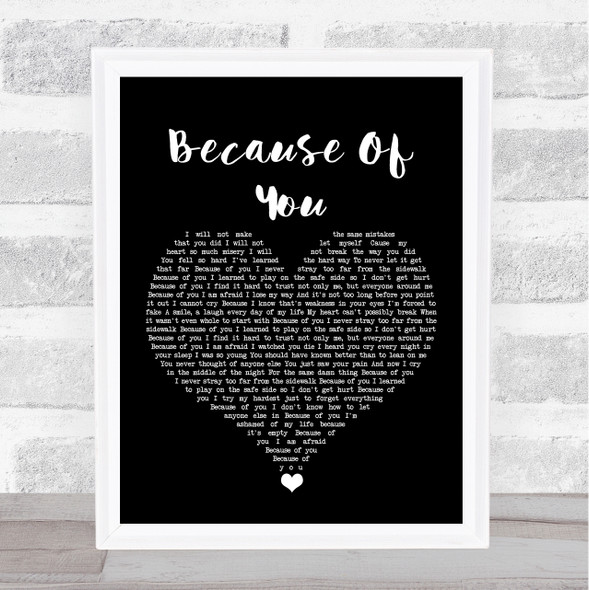 Kelly Clarkson Because Of You Black Heart Song Lyric Print