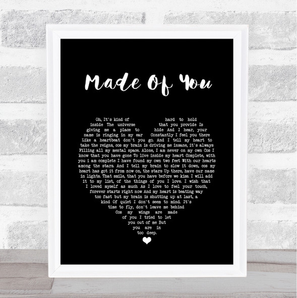 Cas Stonehouse Made Of You Black Heart Song Lyric Print