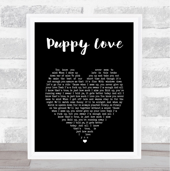 This Wild Life Puppy Love Black Heart Song Lyric Print