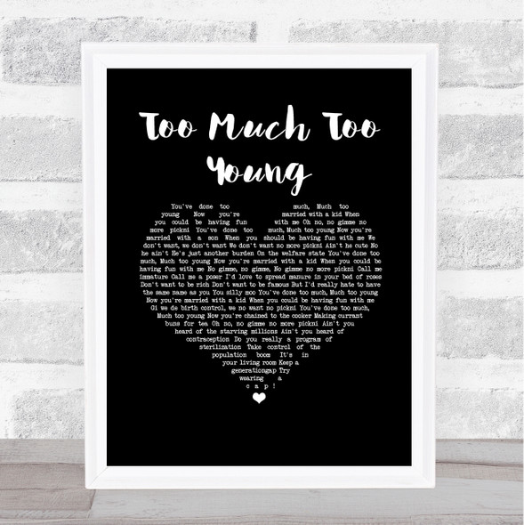 The Specials Too Much Too Young Black Heart Song Lyric Music Art Print