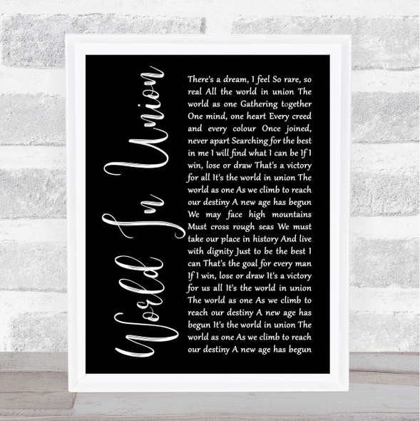 Emeli Sand?® World In Union (Rugby World Cup Anthem) Black Script Song Lyric Quote Music Print