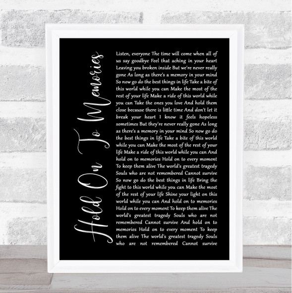 Disturbed Hold On To Memories Black Script Song Lyric Quote Music Print