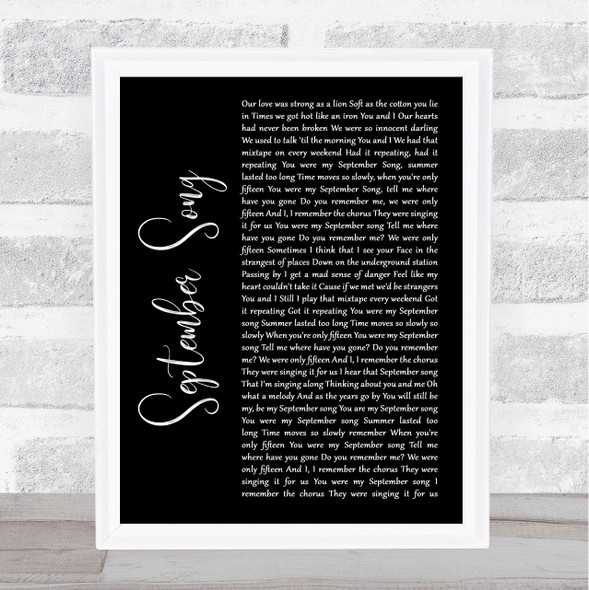 JP Cooper September Song Black Script Song Lyric Quote Music Print