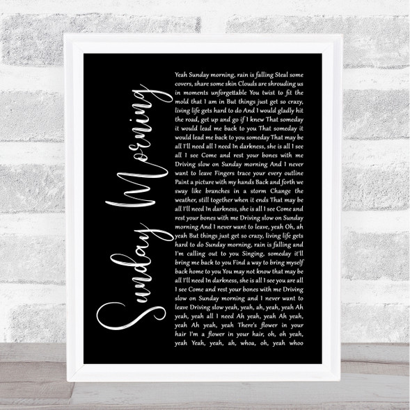 Maroon 5 Sunday Morning Black Script Song Lyric Wall Art Print