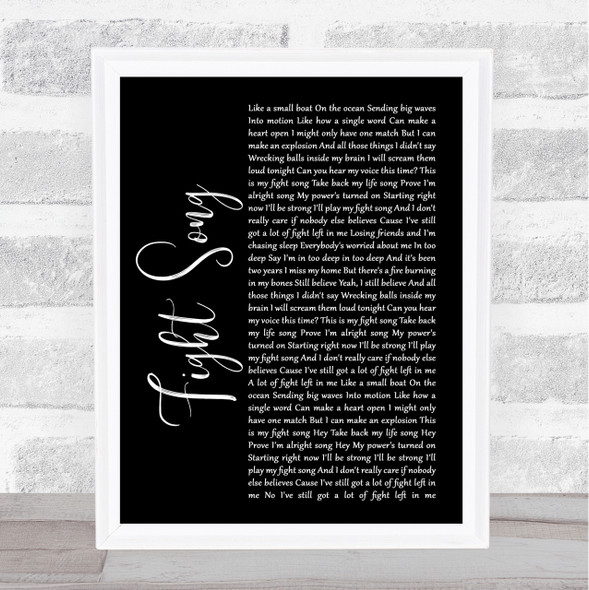 Rachel Platten Fight Song Black Script Song Lyric Quote Print