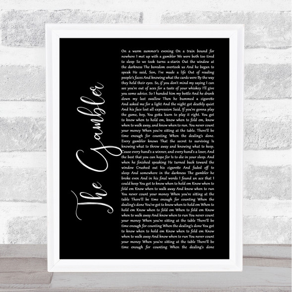 Kenny Rogers The Gambler Black Script Song Lyric Print