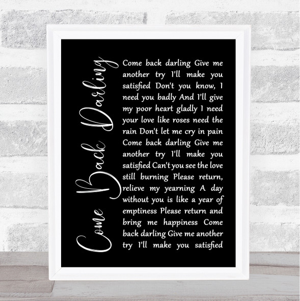 UB40 Come Back Darling Black Script Song Lyric Print