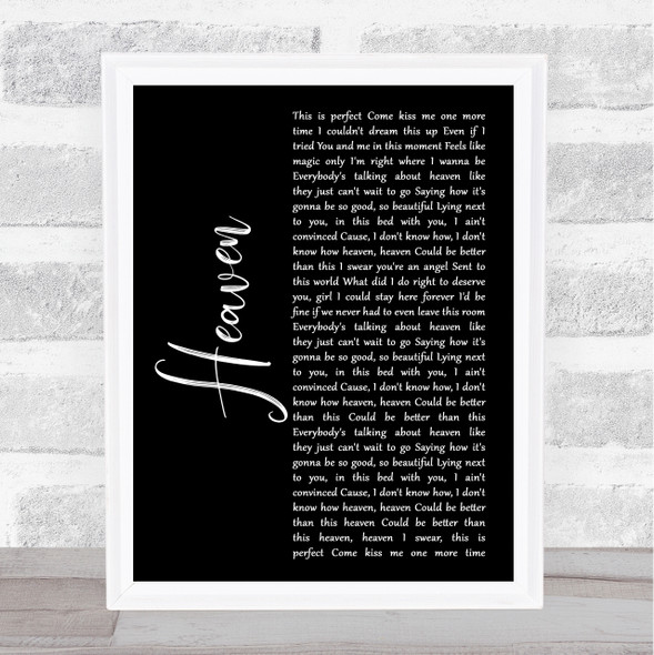 Kane Brown Heaven Black Script Song Lyric Print