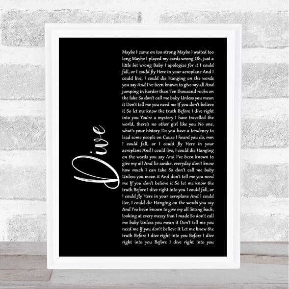 Ed Sheeran Dive Black Script Song Lyric Print