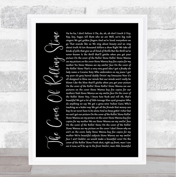 Dr. Hook The Cover Of 'Rolling Stone Black Script Song Lyric Print