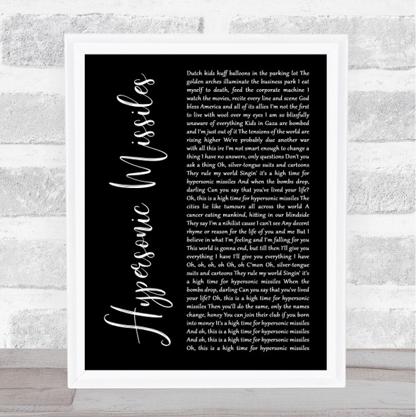 Sam Fender Hypersonic Missiles Black Script Song Lyric Print