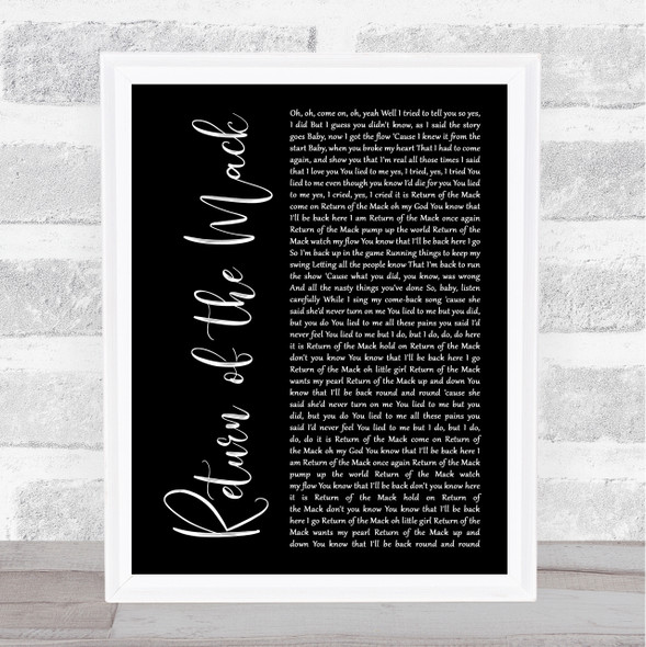 Mark Morrison Return of the Mack Black Script Song Lyric Print