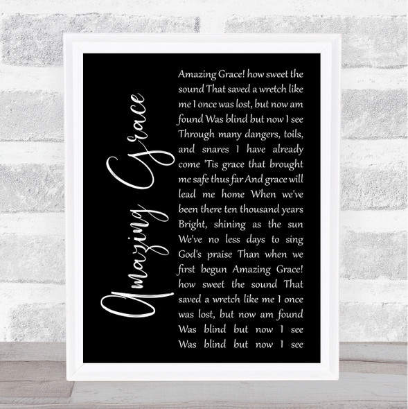 Hymn Amazing Grace Black Script Song Lyric Print