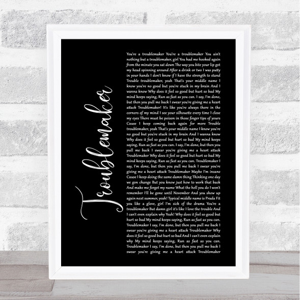 Olly Murs Troublemaker Black Script Song Lyric Print