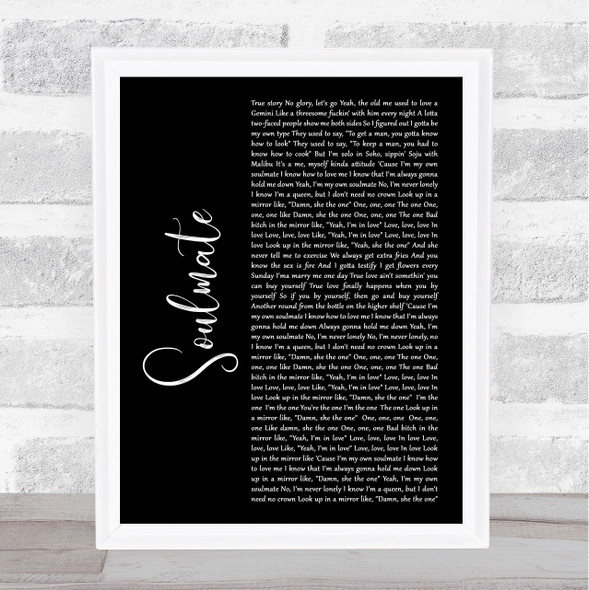 Lizzo Soulmate Black Script Song Lyric Print