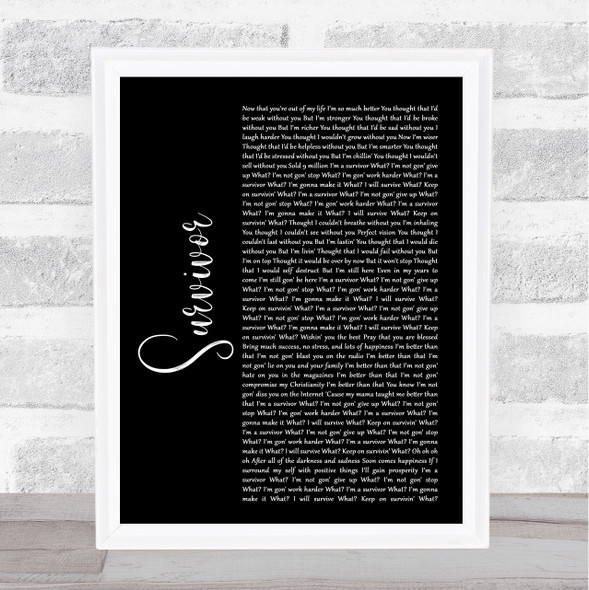 Destiny's Child Survivor Black Script Song Lyric Print