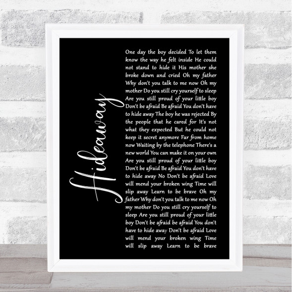 Erasure Hideaway Black Script Song Lyric Print