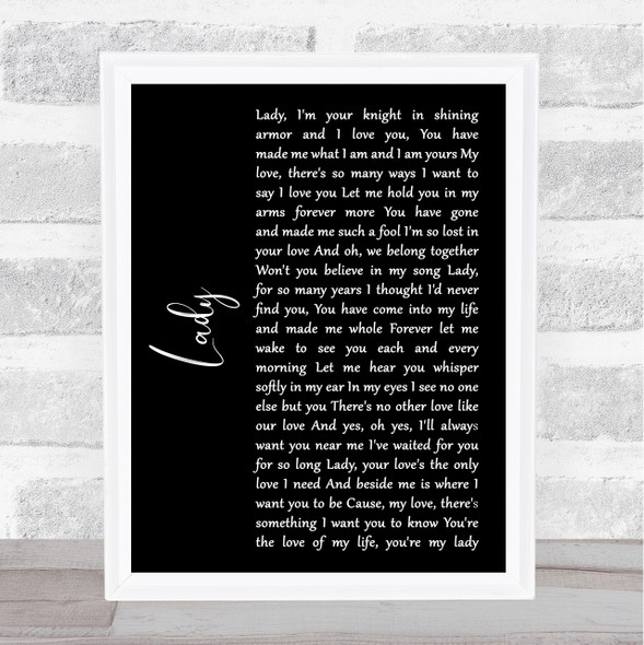 Kenny Rogers Lady Black Script Song Lyric Print