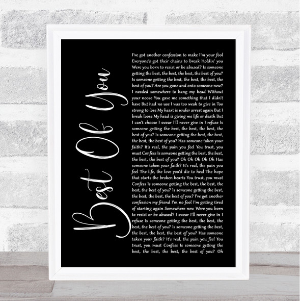 Foo Fighters Best Of You Black Script Song Lyric Music Art Print