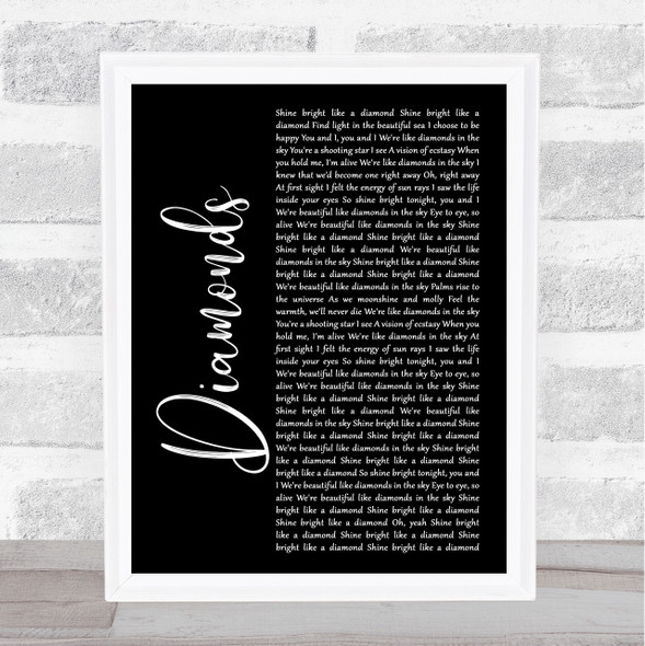 Rihanna Diamonds Black Script Song Lyric Music Art Print