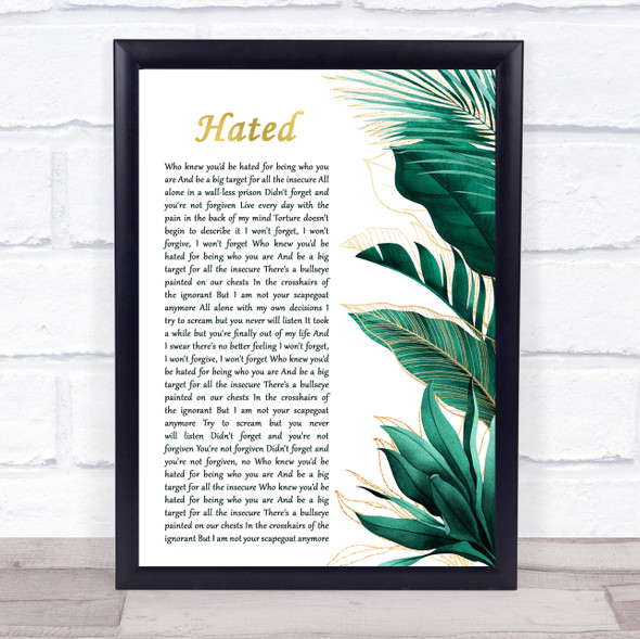 Beartooth Hated Gold Green Botanical Leaves Side Script Song Lyric Print