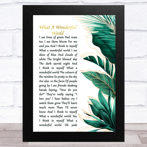 Louis Armstrong What A Wonderful World Gold Green Botanical Leaves Side Script Song Lyric Music Art Print