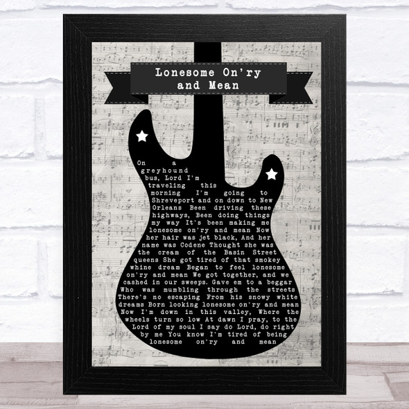 Waylon Jennings Lonesome On'ry and Mean Electric Guitar Music Script Song Lyric Music Art Print