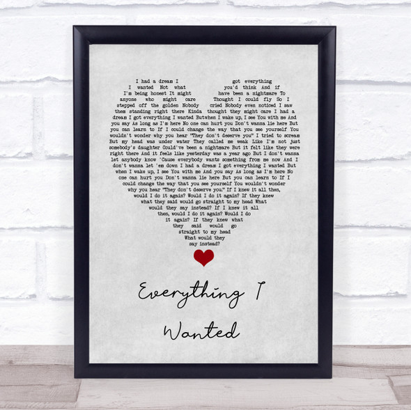 Billie Eilish Everything I Wanted Grey Heart Song Lyric Quote Music Print