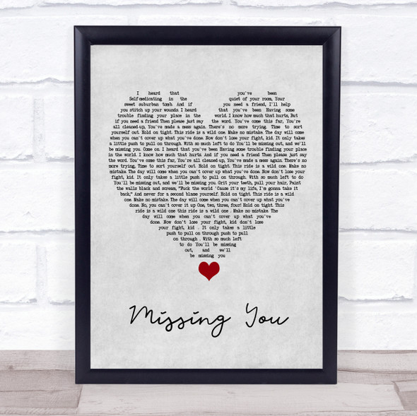 All Time Low Missing You Grey Heart Song Lyric Quote Music Print