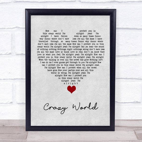 Aslan Crazy World Grey Heart Song Lyric Quote Music Print
