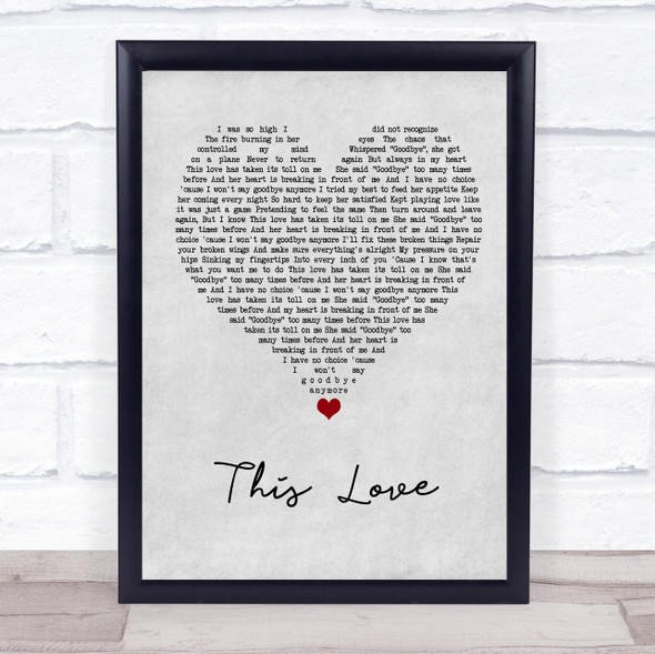 Maroon 5 This Love Grey Heart Song Lyric Quote Music Print