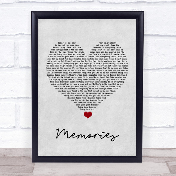 Maroon 5 Memories Grey Heart Song Lyric Quote Music Print