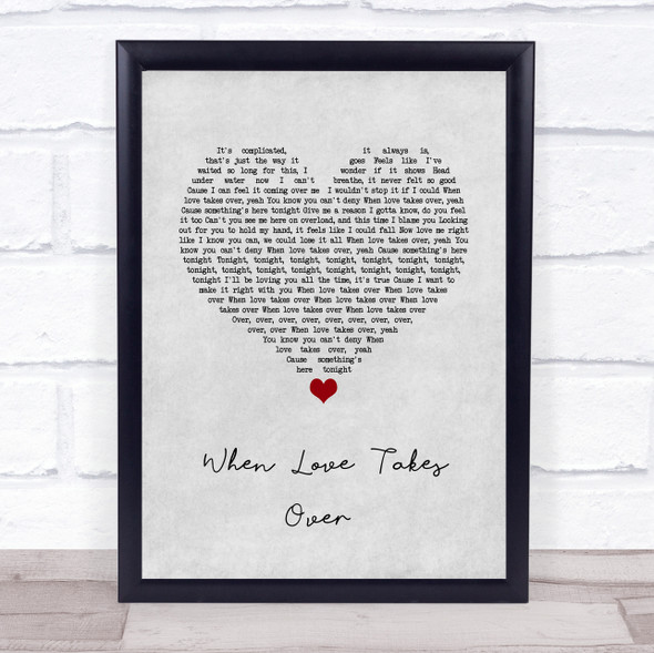 David Guetta feat. Kelly Rowland When Love Takes Over Grey Heart Song Lyric Wall Art Print