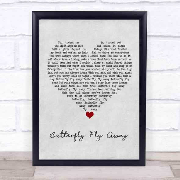 Miley Cyrus Butterfly Fly Away Grey Heart Song Lyric Wall Art Print