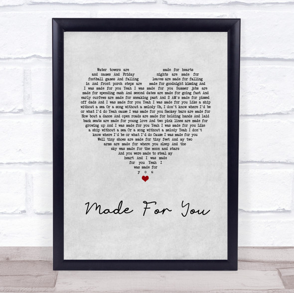 Jake Owen Made For You Grey Heart Song Lyric Wall Art Print