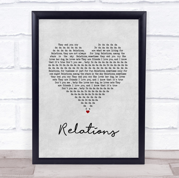 Erika Relations Grey Heart Song Lyric Wall Art Print