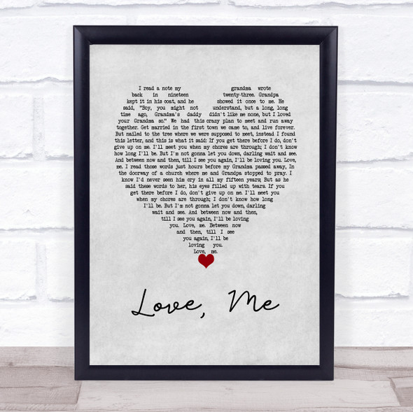 Collin Raye Love, Me Grey Heart Song Lyric Wall Art Print