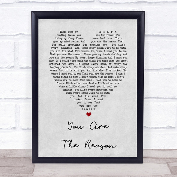 Calum Scott You Are The Reason Grey Heart Song Lyric Quote Print